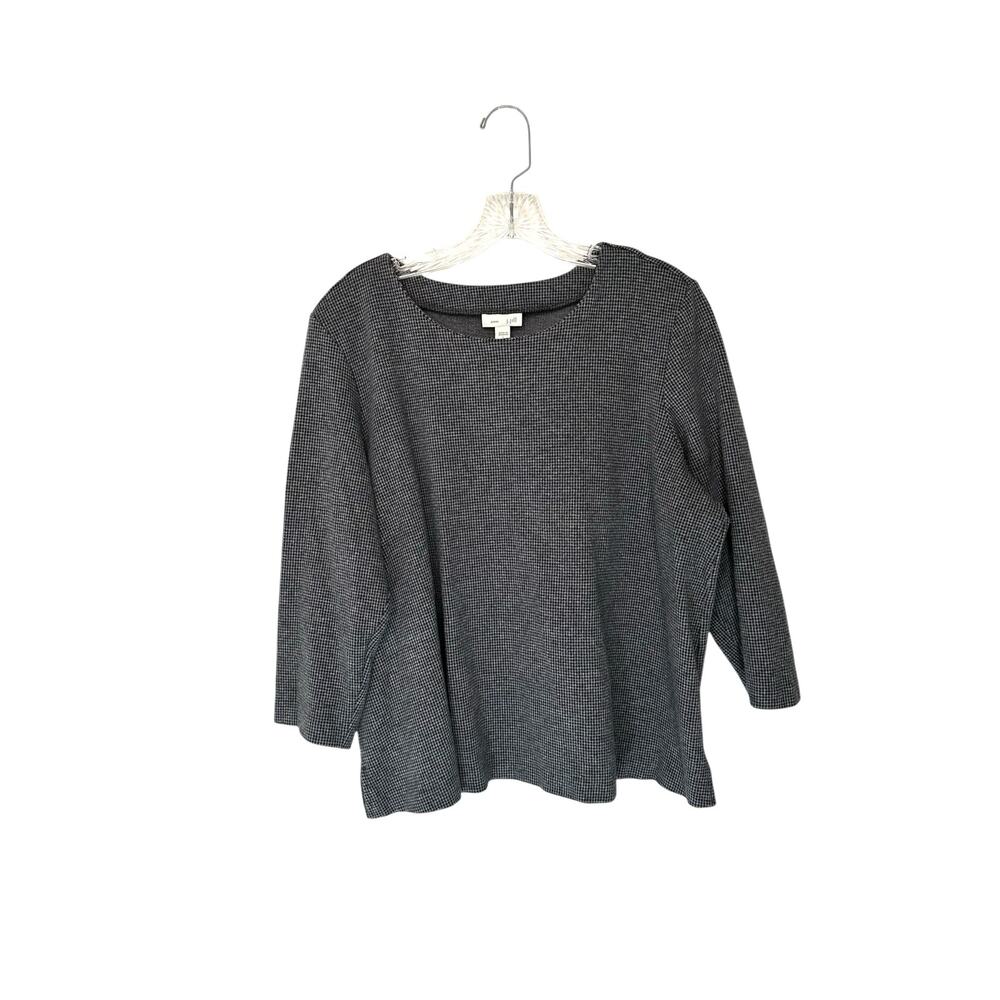 J. Jill Ponte Blouse Large Gray Black Houndstooth Office Work Career‎ Business